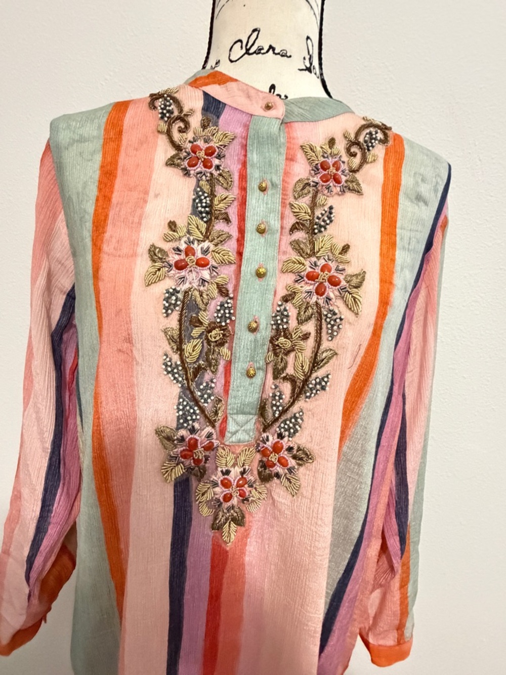 Soft Surroundings Aruba Caftan Striped Embroidered Maxi Dress Gauzy Resort Vacay - Picture 15 of 15